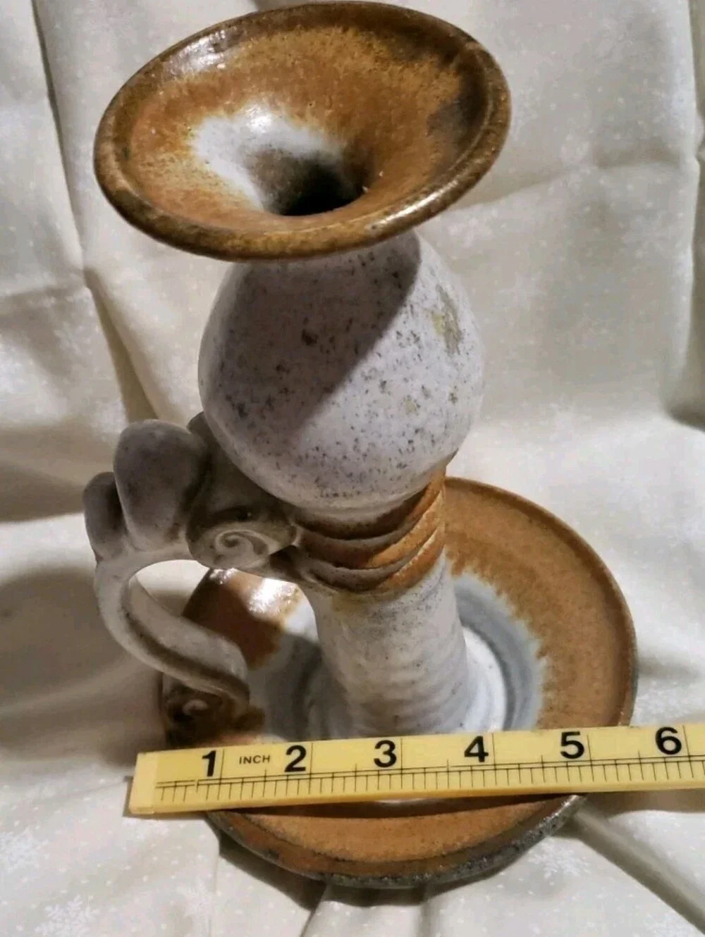 Vtg Mahon Made Stoneware MMS Signed Marked Chamberstick Candle Holder